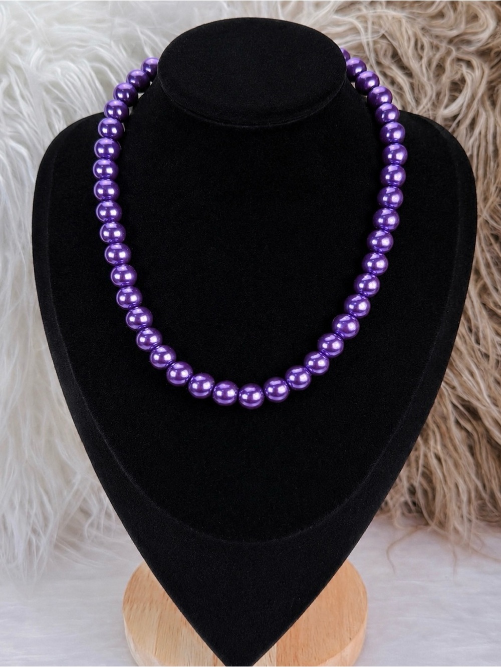 Purple Glossy Bead Strand Costume Statement Necklace